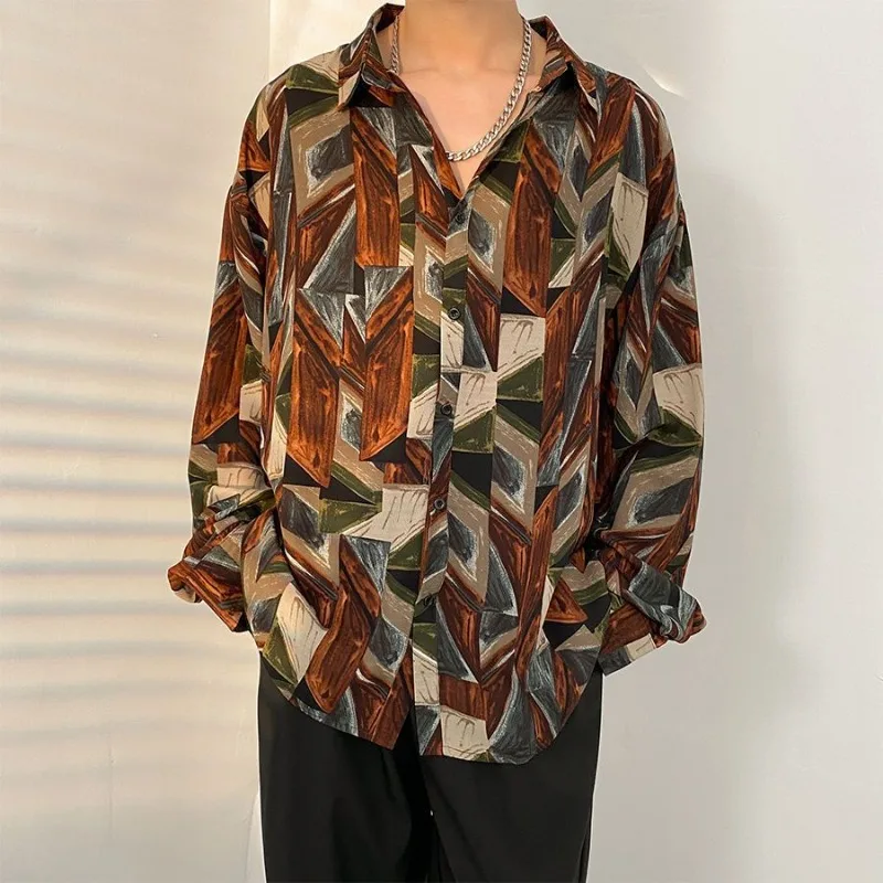Very Fairy-like Men Spring Autumn Fun Printed Shirt Men's Long-sleeved Hong Kong-style Loose Fashionable and Casual Shirt Jacket