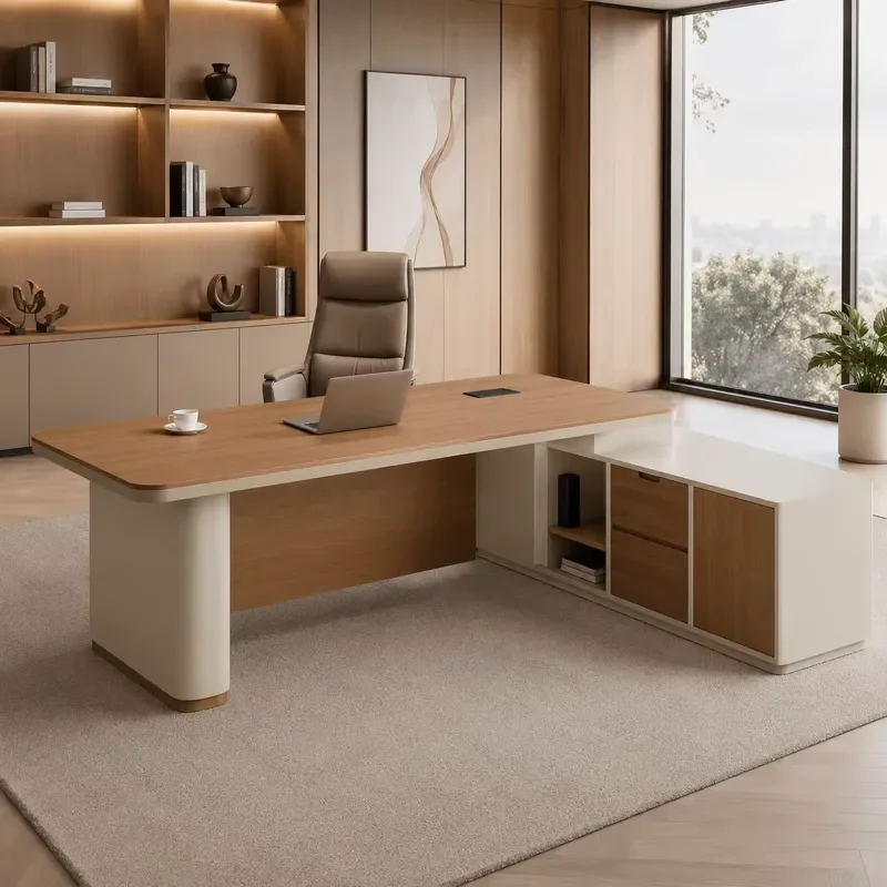 Right Return Executive Office Desk Wooden Director Table with Drawer Storage Cabinet Modern Office Furniture Wholesale