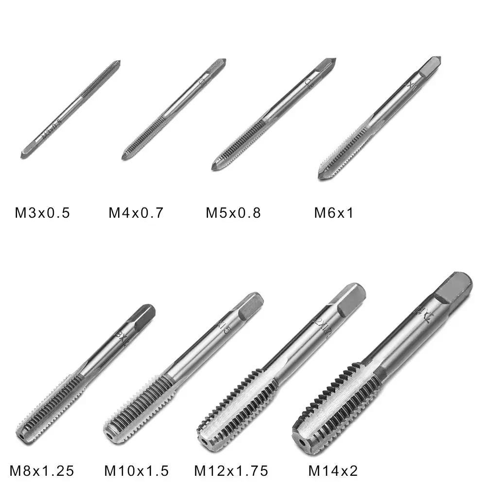 2PCS/Set M3~M14 Fluted Plug HSS Screw Threading Kit Hand Straight Flute Taps Thread Tap Set Metric Drill Bit