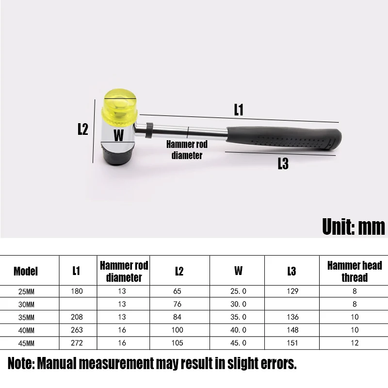 1PCS 25-45mm High Elastic Double Head Rubber Hammer Double Face Soft Rubber Hammer Hand Tool For Tile And Floor Installation