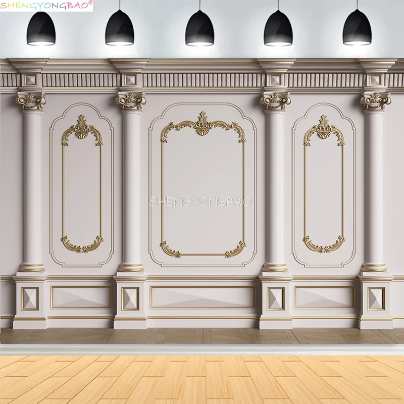 

Interior Wall And Floor Mouldings Photography Backdrops Retro Wood Paneling Palace Wedding Photo Background OR-25