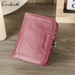 Contact's Genuine Leather Women Mini Wallet RFID Anti-Theft  Wallet Credit Card Holder Coin Pocket Female Wallet