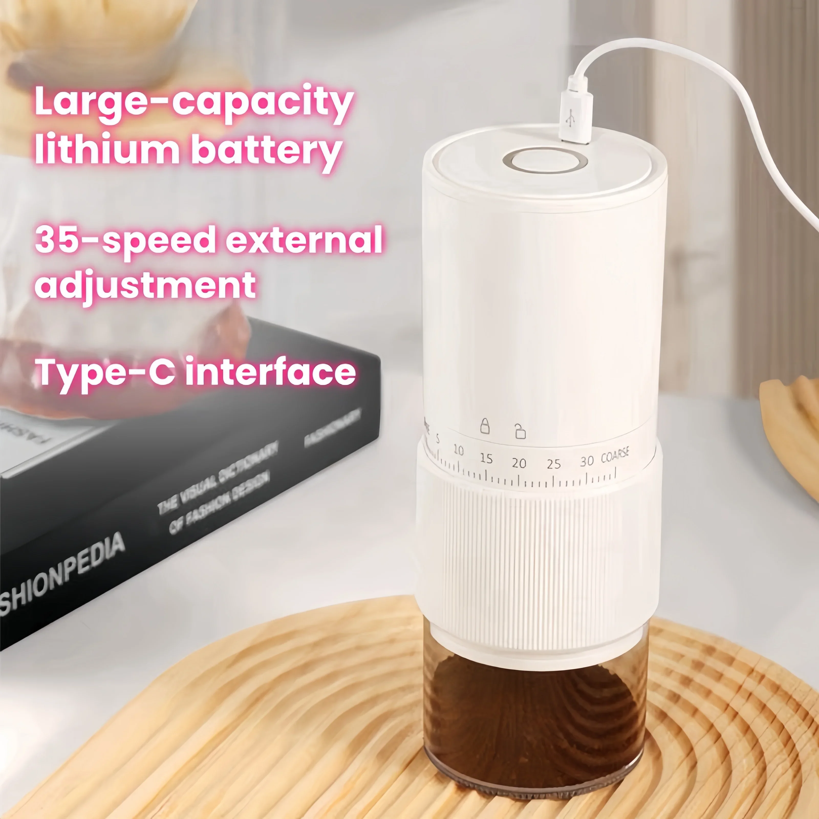 مطحنة حبوب القهوة الكهربائية المحمولة الجديدة المنزلية 1000 مللي أمبير 30 تروس ماكينة القهوة الخارجية القابلة للتعديل المطاحن القابلة لإعادة الشحن