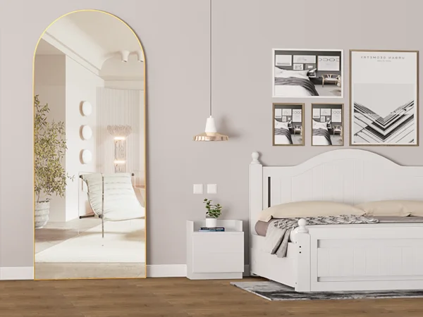 180 * 62cm Bogenförmiger Übergroßer Ganzkörperspiegel, Schlafzimmer-Standspiegel mit Ständer, Stehender Spiegel fürs Schlafzimmer – Detail 3