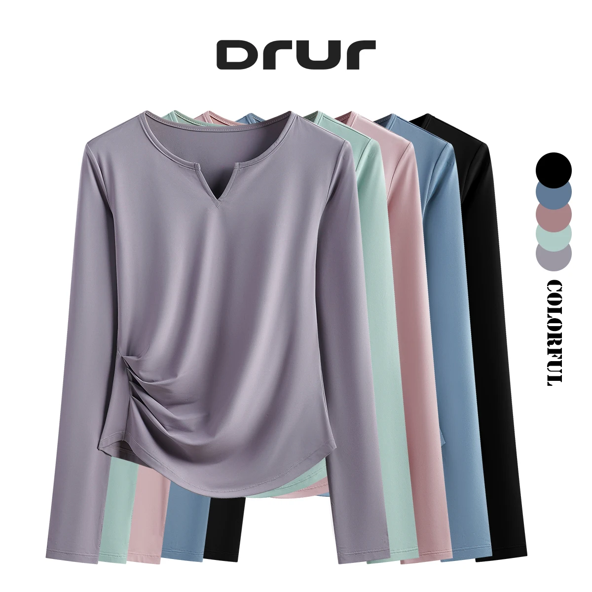 

DRUR Sports Top Woman Gym Clothes Sportswear Long Sleeve Pleated Quick Dry Yoga Shirts Women Workout T-Shirts Running Pullover