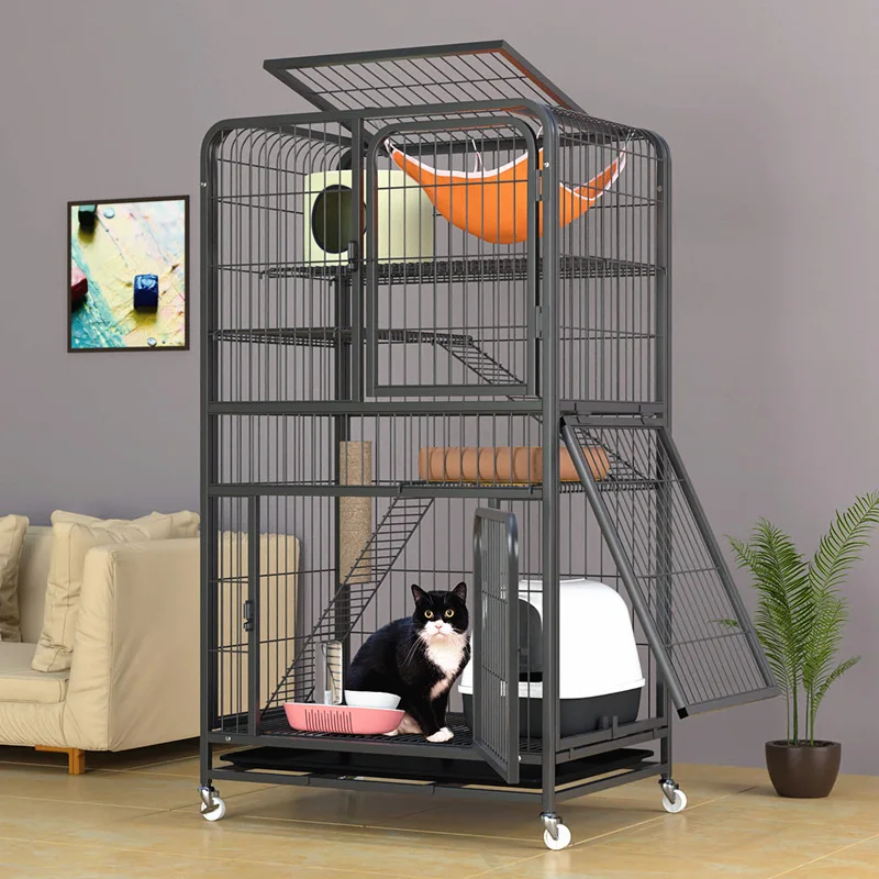 

Cat Cage Villa Oversized Space Thickened Oversized Square Tube Cat Cage Three-tier Cat Litter 2022 Luxury Cat Climbing Frame