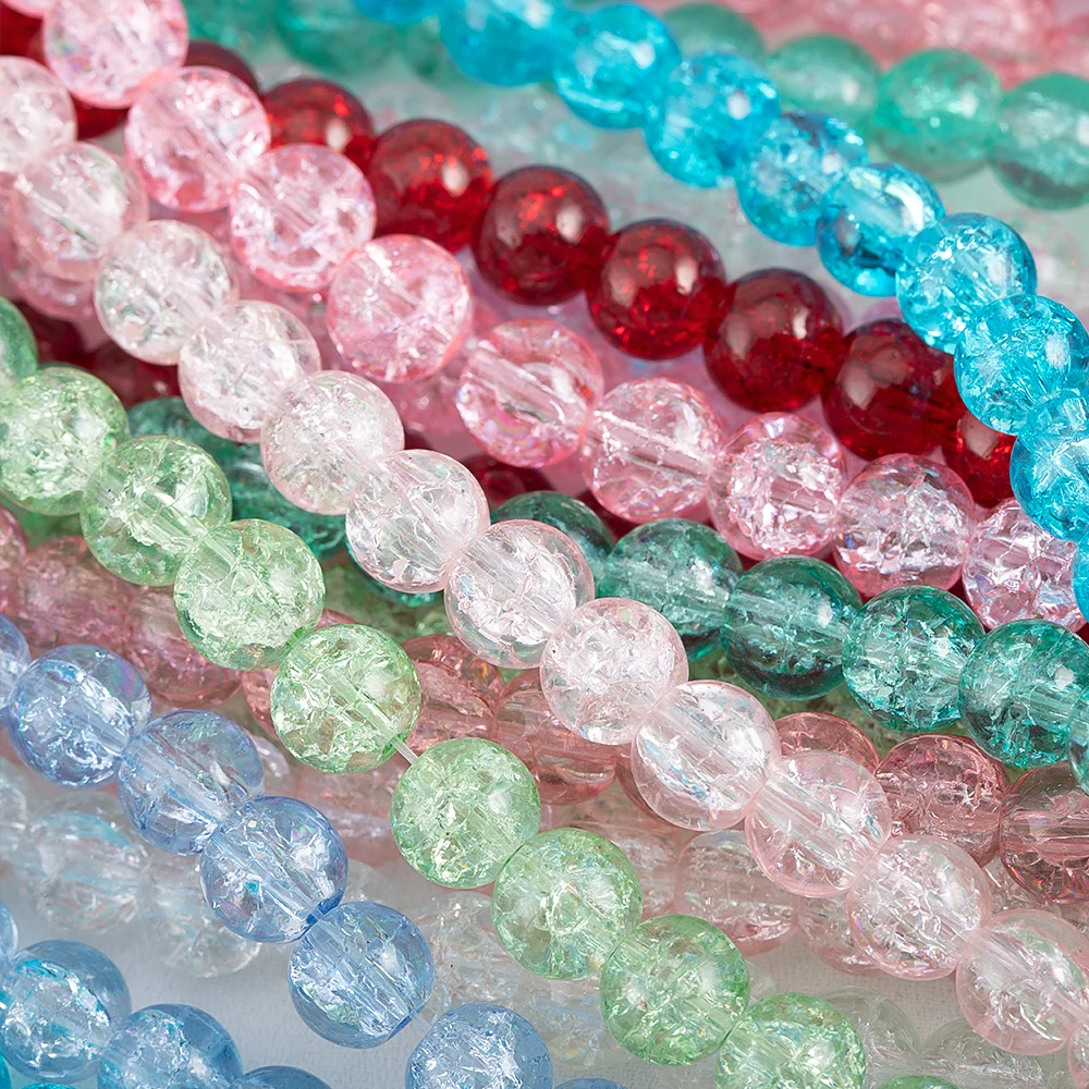 

100pcs 8mm Colorful Glass Crack Bead Round Loose Spacer Beads For Bracelet Necklace DIY Jewelry Making Accessories Wholesale