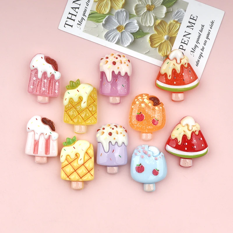 10/100PCS Fruit Watermelon Pineapple Popsicle Resin Decor Charms Flatback DIY Hair Clip Phone Case Jewelry Craft Accessories