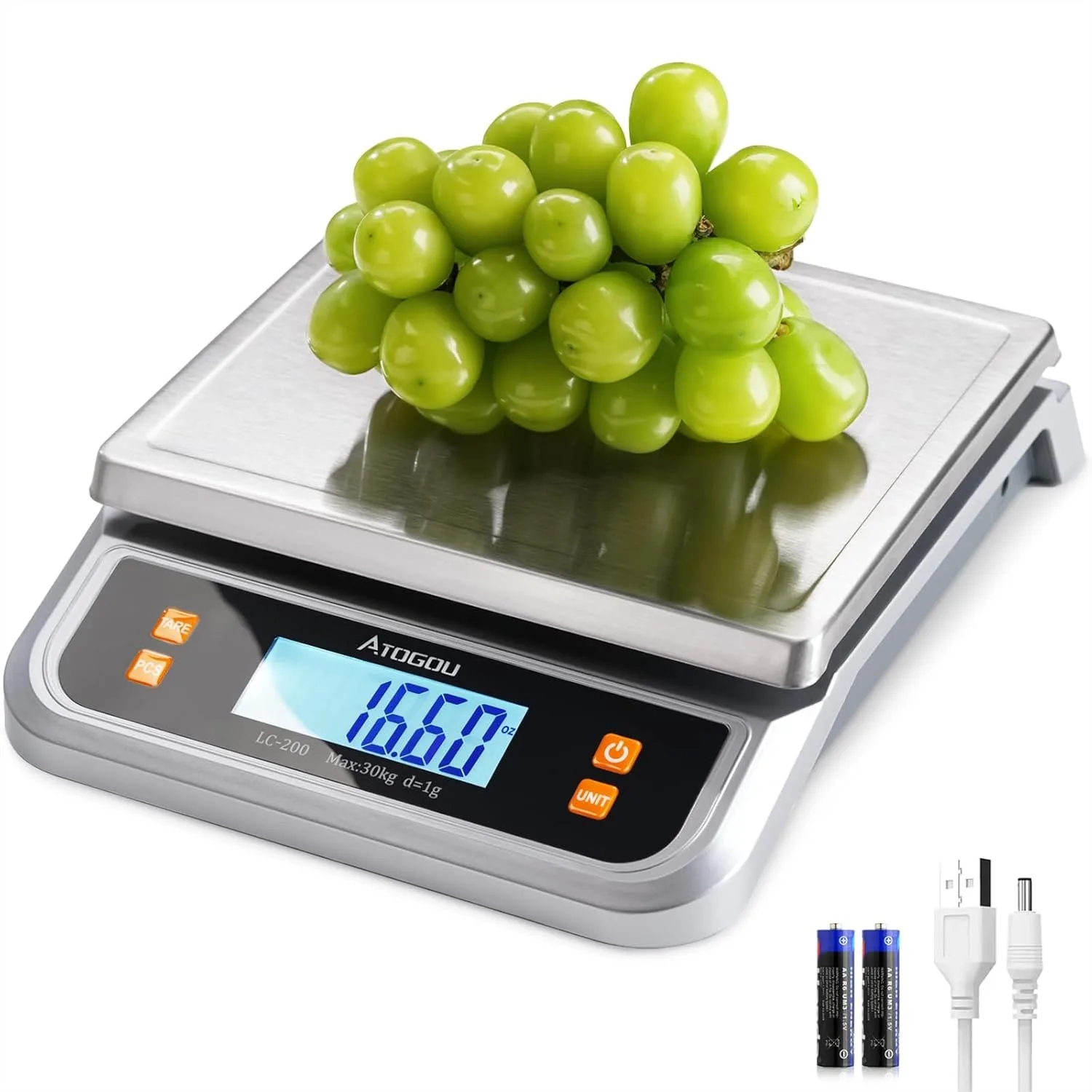 

66lb Commercial Kitchen Scale with Full View LCD Display, Stainless Steel, for Baking, Cooking, and Weighing Meat