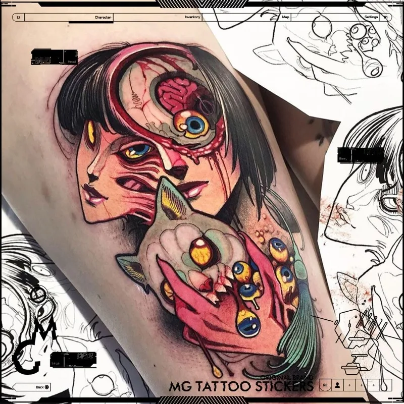 

Японские комиксы ужасов для девочек, временные татуировки, аниме, татуировка, наклейка, Junji Ito, мультяшная поддельная татуировка для женщин, Tatuajes Temporales