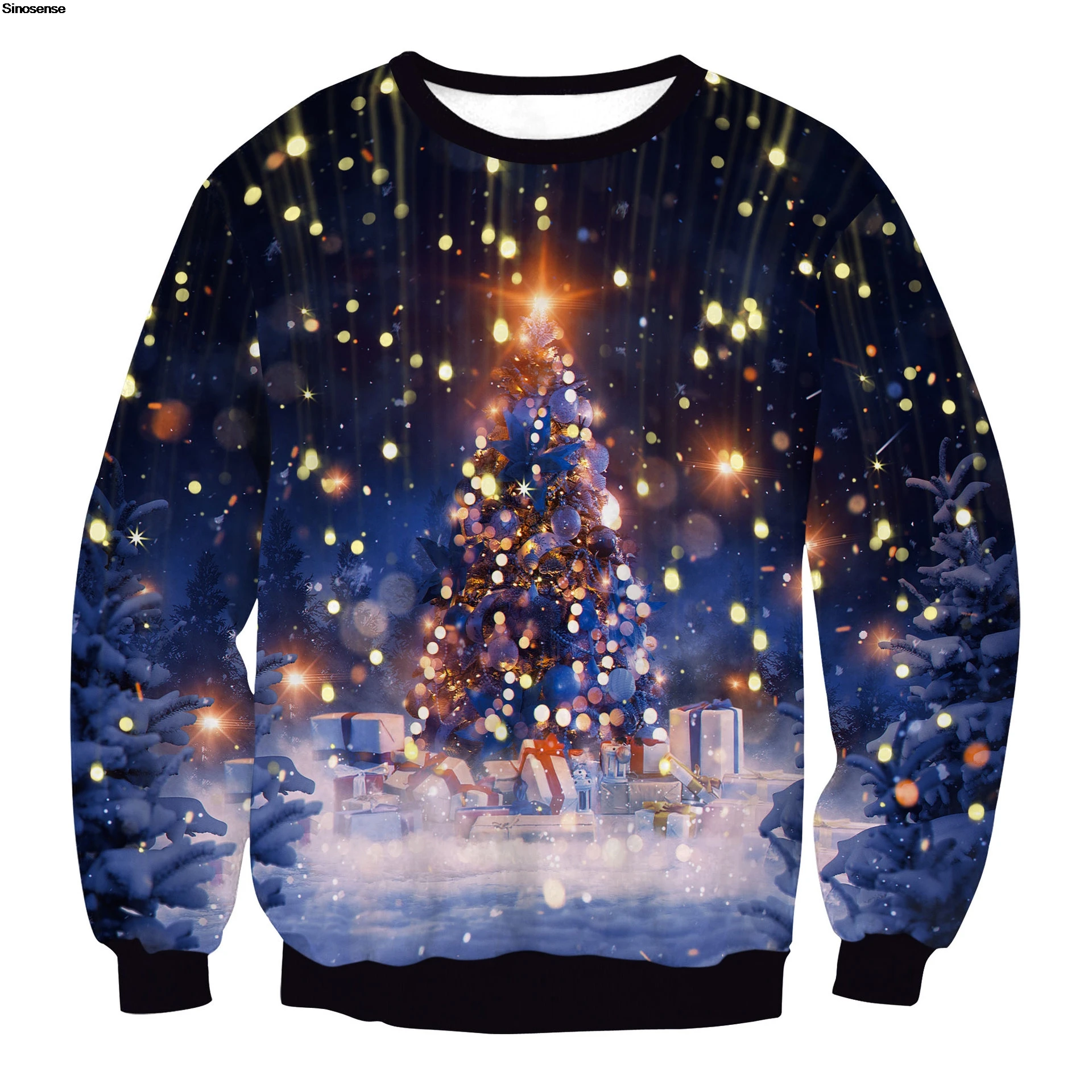 

Men Women Xmas Sweatshirt 3D Christmas Tree Gifts Print Holiday Party Jumper Tops Pullover New Year Eve Ugly Christmas Sweater