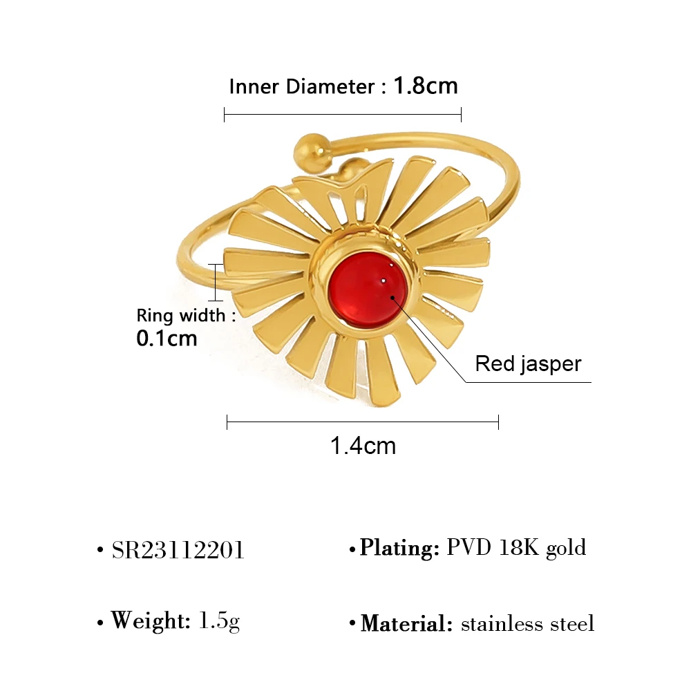 WILD & FREE Trendy Geometric Stainless Steel Rings for Women Pink Stone Chic 18K Gold Plated Y2K Jewelry Waterproof