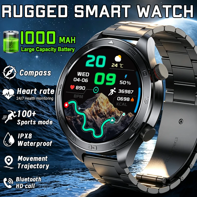 2026 New Smart Watch Men AMOLED HD Screen Outdoor Sports Fitness Heart Rate GPS Track IPX8 Waterproof Bluetooth Call Smart Watch