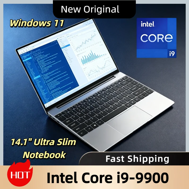 

2026 NEW 14.1 Inch Notebook Intel Core i9 9900 32GB RAM 2TB SSD Windows 11 Ultra Slim Gaming Laptop Gamer Office PC 1920x1080 HD