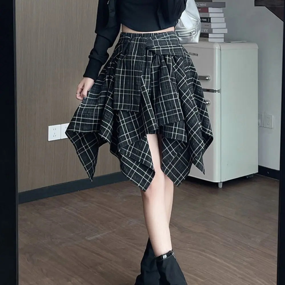 الحلو غير النظامية قمصان مربعة النقش تنورة ألف خط الدانتيل متابعة وهمية قطعتين التنانير فتاة حار نمط عالية الخصر منقوشة السراويل تنورة عطلة #3