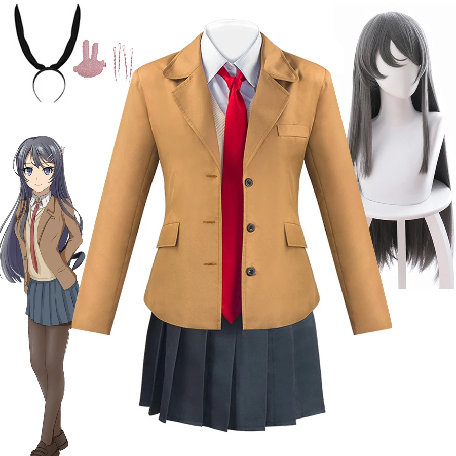 

Sakurajima Mai Cosplay Costume Wig Seishun Buta Yarou Bunny Girl Senpai Cosplay School Uniform Suits Anime Cosplay Costumes