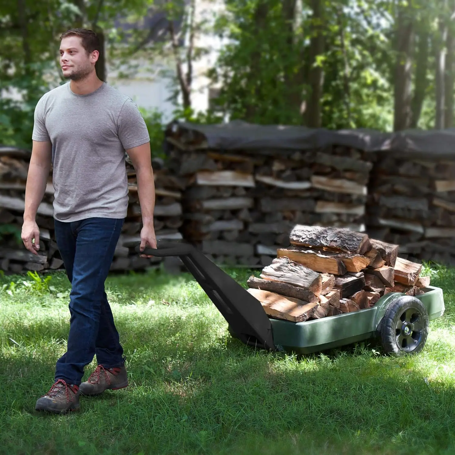 Carrello da giardino e da giardino per esterni-manico lungo facile da girare 2 ruote carrello in plastica resistente per il cortile 42 pollici. X 20 pollici. X 4 i