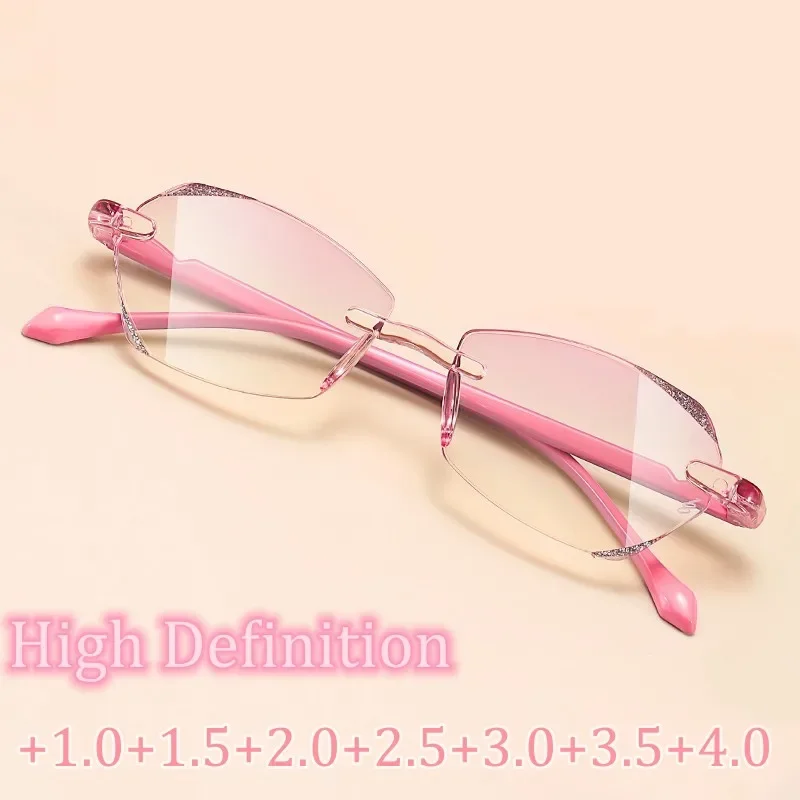 Unisex Rimless Reading Glasses Men Women's Luxury Design Diamond Cut Far Sight Eyeglasses Vintage Ultralight Hyperopia Eyewear