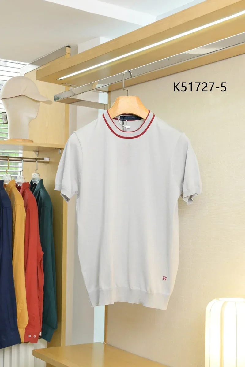 

OECHSLI T-Shirt Silk men 2025 New Casual comfortable elastic short sleeve thin round neck Straight big size M-4XL