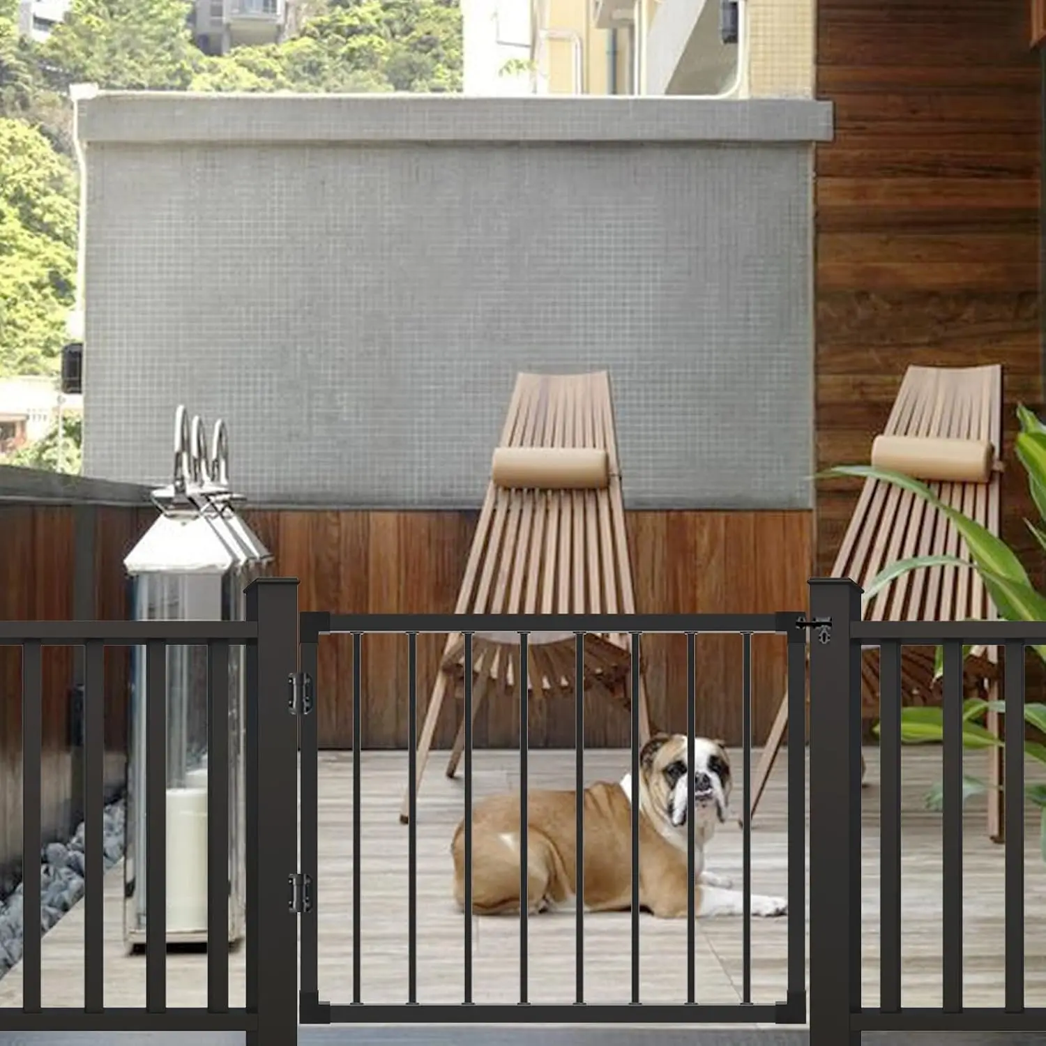 بوابة سياج سطح السفينة في الهواء الطلق، بوابة سطح السفينة 42 بوصة ارتفاع × 48 بوصة عرض أسود عالي التحمل مضاد للصدأ مع عرض قابل للتخصيص، بوابة معدنية لإعادة الإعادة #6