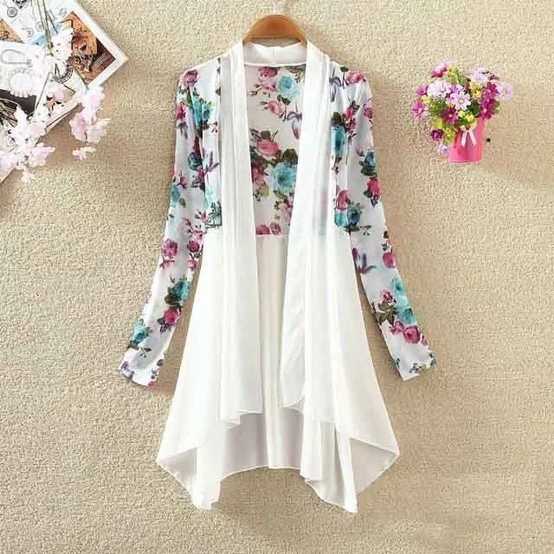 Chiffon Jacket Cardigan  Print Beach Summer Long Sleeve Thin Shirt Women Tops Blusas Mujer De Moda 2024 Vintage Y220