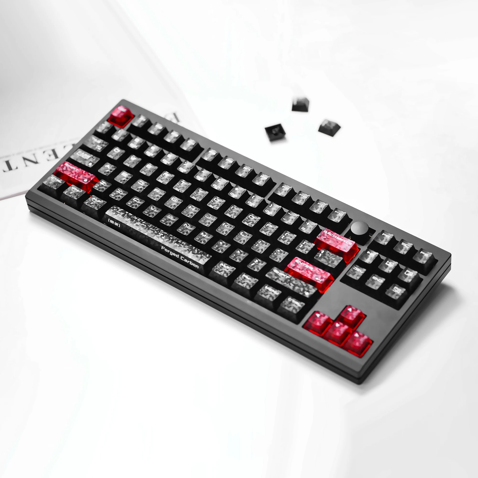 

Chosfox Forged Carbon-Look Cherry Profile Keycaps Set 123-key Non-Transparent for Cherry MX Magnetic Switches Keyboard Keycap