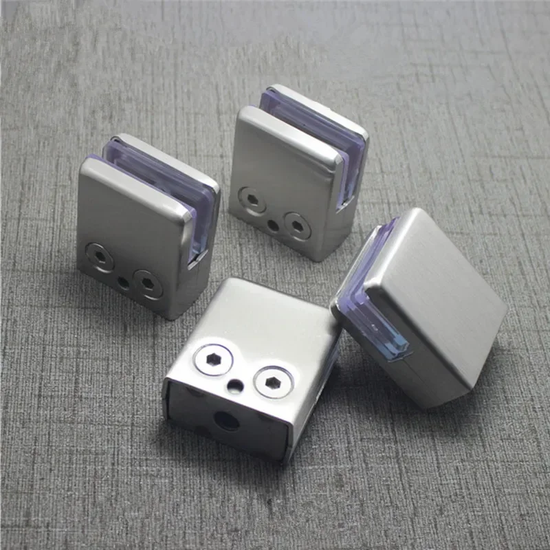 

4Pcs Stainless Steel Square Clamp Holder Bracket Clip For Glass Shelf Handrails Silver Makeup brush holder Cloth hanger Hangers