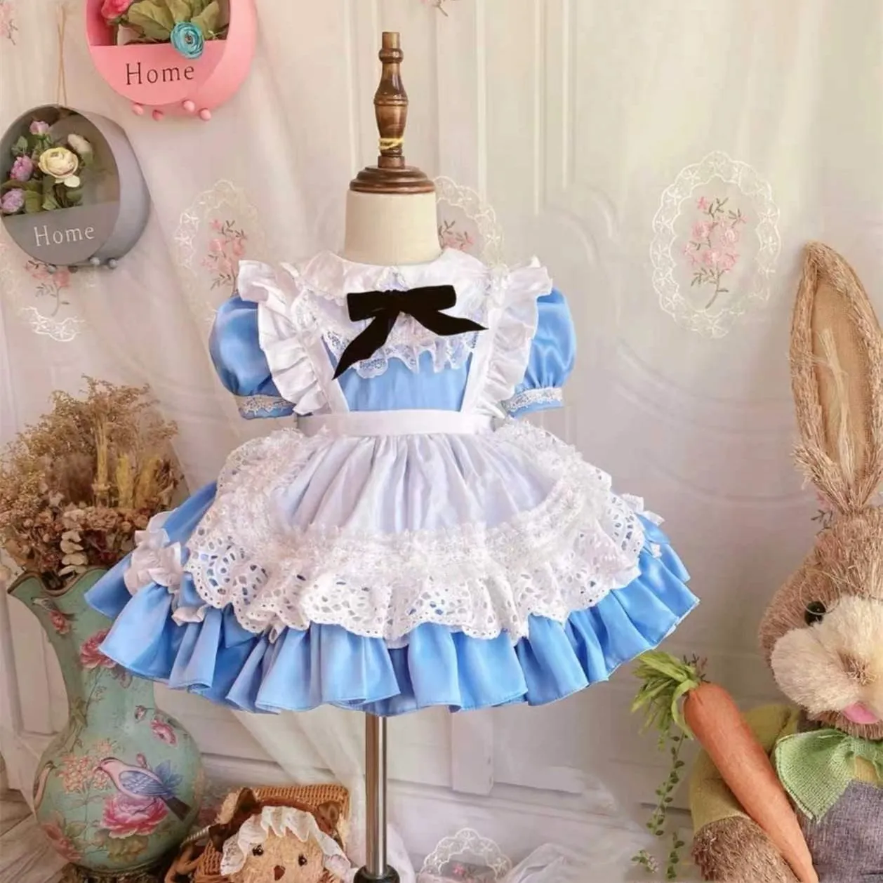 0-8Y Baby Girl Summer Blue Alice Turkish Vintage Lolita Princess Ball Gown Dress for Birthday Holiday Casual Eid