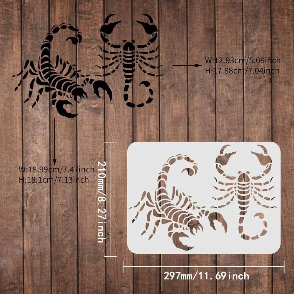 Scorpion Stencils Template 11.7x8.3 inchPlastic Drawing Painting Stencils with 2 Scorpion Patterns Stencils for Painting on Wood