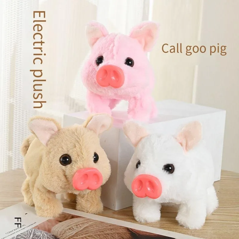 Elektryczny pluszowy świnka na sznurku, elektroniczny zwierzak symulujący chodzenie i kołysanie się, zabawka do zabawy w domu, figurki lalki.