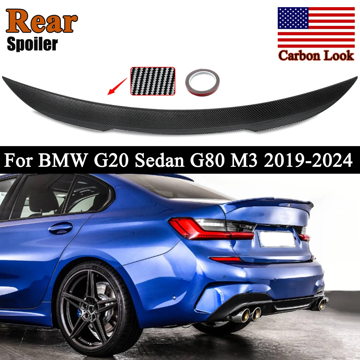 

Carbon Fiber Look Rear Spoiler Lip For BMW 3 Series 330i G20 G80 AC Style Boot Spoiler Rear Tail Wing Magickit