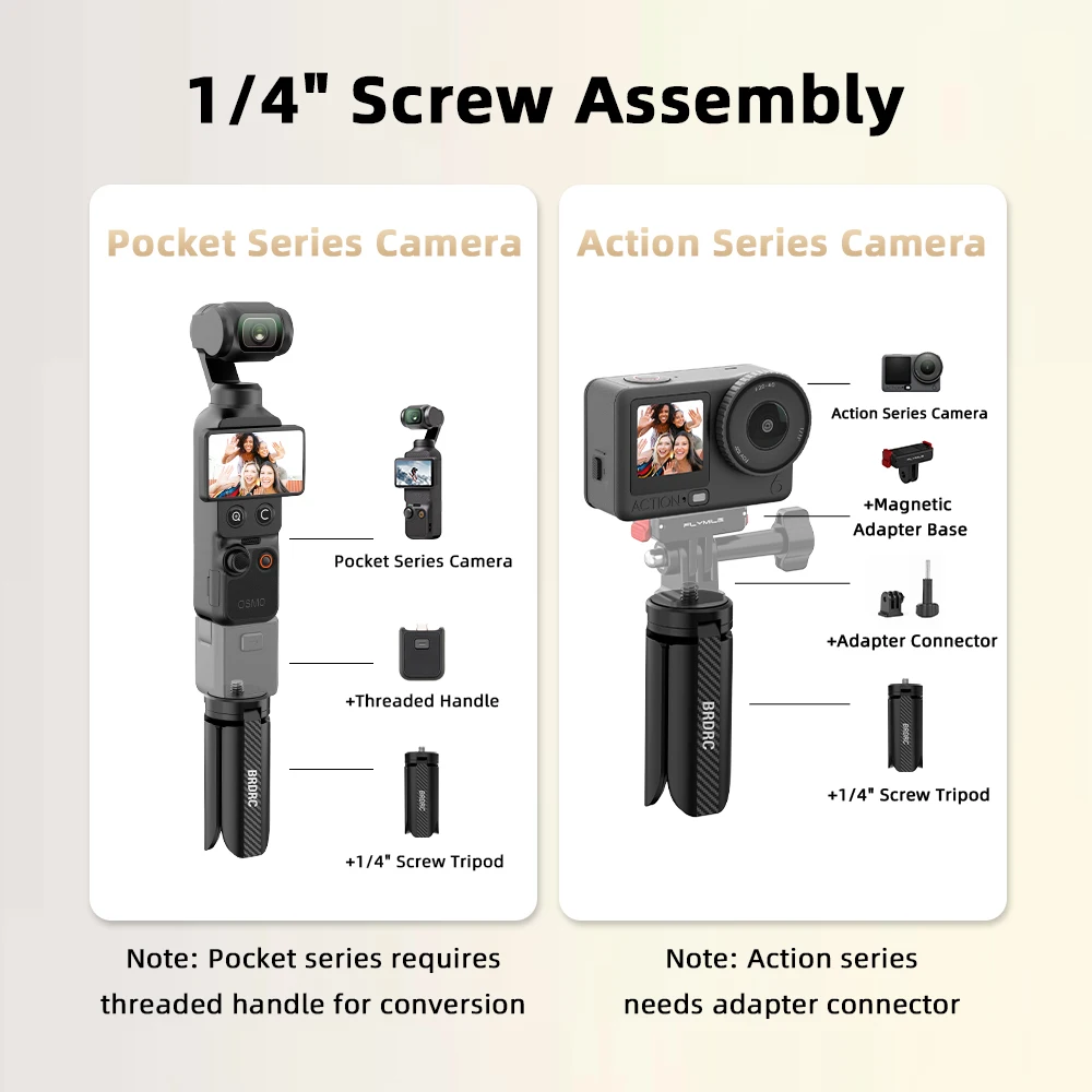 BRDRC Mini-Tischstativ mit 1/4-Zoll-Schraube für DJI Pocket 4 4P/Insta360 Luna Ultra Kamera Video Vlog Grip Zubehör – Detail 8