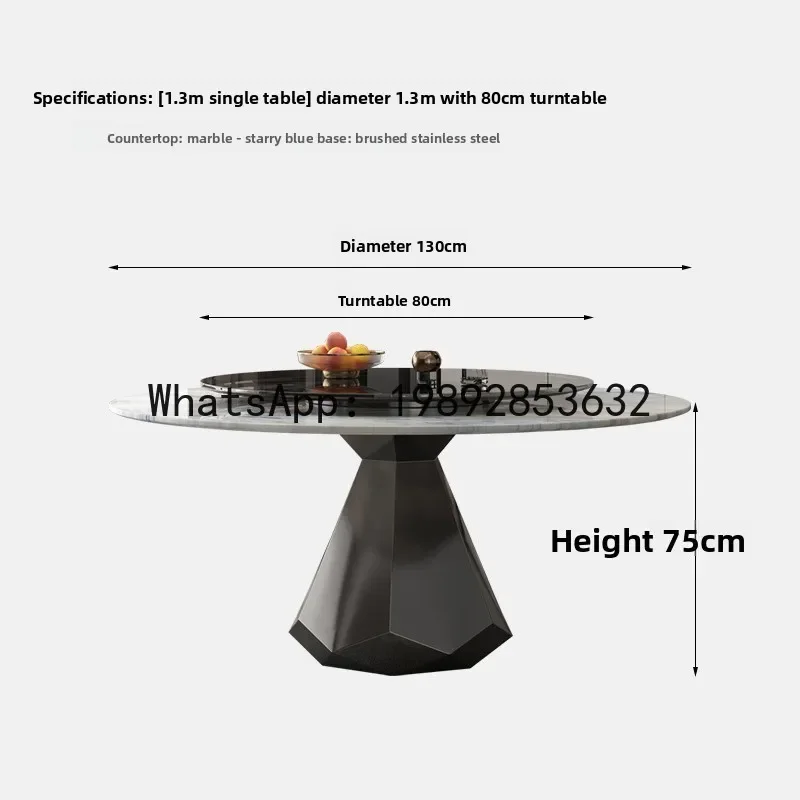 

X-12 Marble Round Dining Table High-End Elegant with Turntable Home Use Super Crystal Stone Premium Dining Table and Chair Set