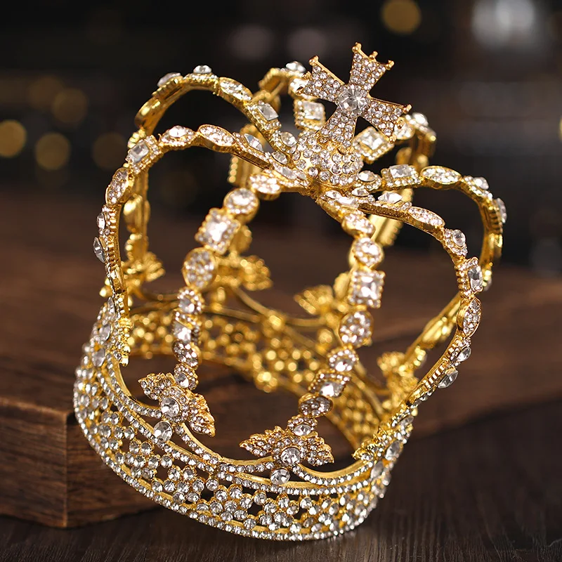 European And American Luxury Cross Pearl Rhinestone Crown Fashion Bridal Crystal Baroque Headpiece Runway Show Hair Accessories