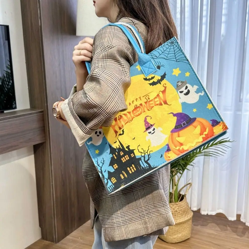 Grande capacidade halloween feltro bolsa tecido saco de doces truque ou deleite saco mamãe sacola saco de armazenamento de abóbora ao ar livre