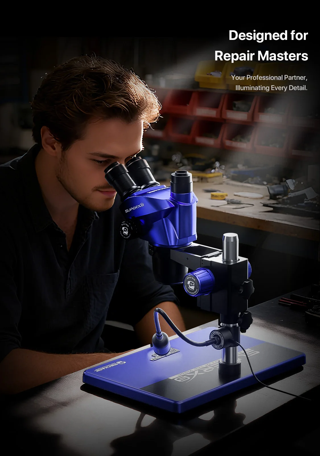MECHANIC Microscope Universal Light Source Magnetic Base, 360° Freely Retractable and Adjustable Stepless Dimming Ring Light
