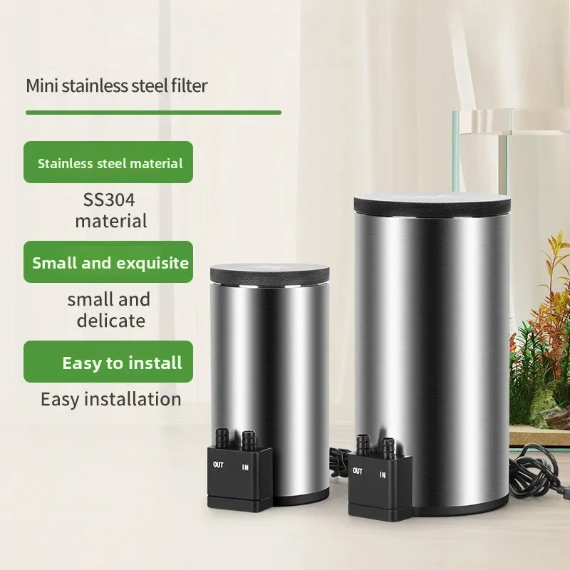Stainless Steel Filter Bucket USB Mini Aquarium Filter Built-in Silent Water Pump Circulation for Desktop Fish Tank