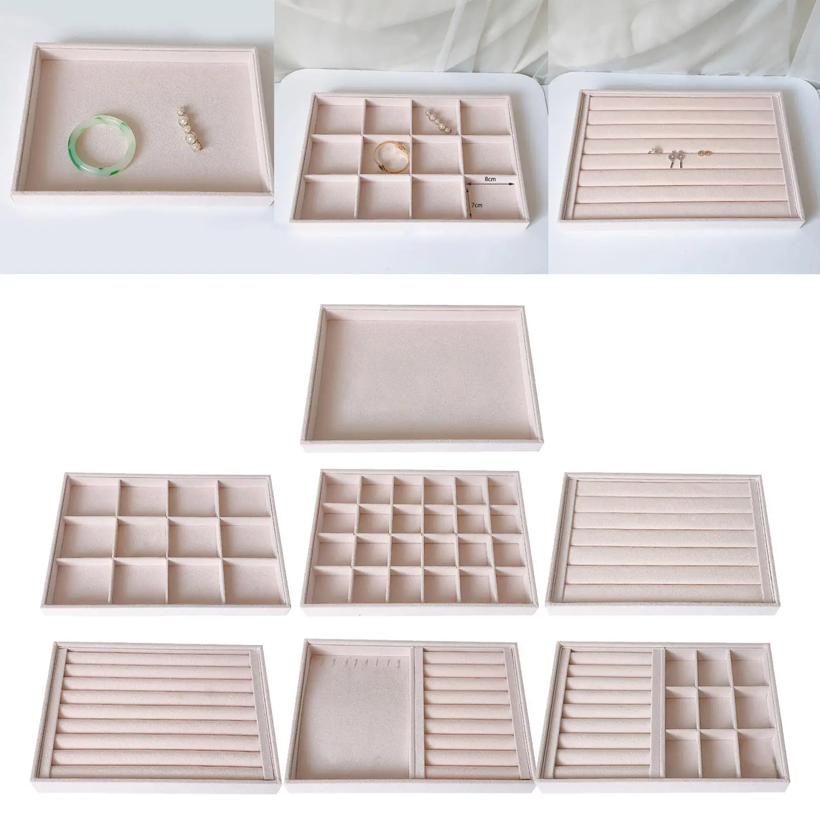 

Velvet Jewelry Tray Beige Organizer Storage Case Wood Jewelry Box Multi-purpose Display for Jewelry Accessories