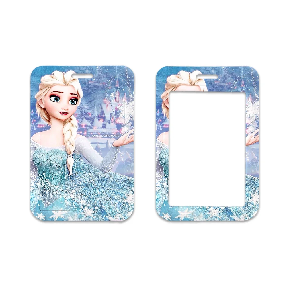 Disney Princess Elsa ID Card Holder lanyards Cartoon Card Case ID Badge Holders Business Retractable Clip Keychain