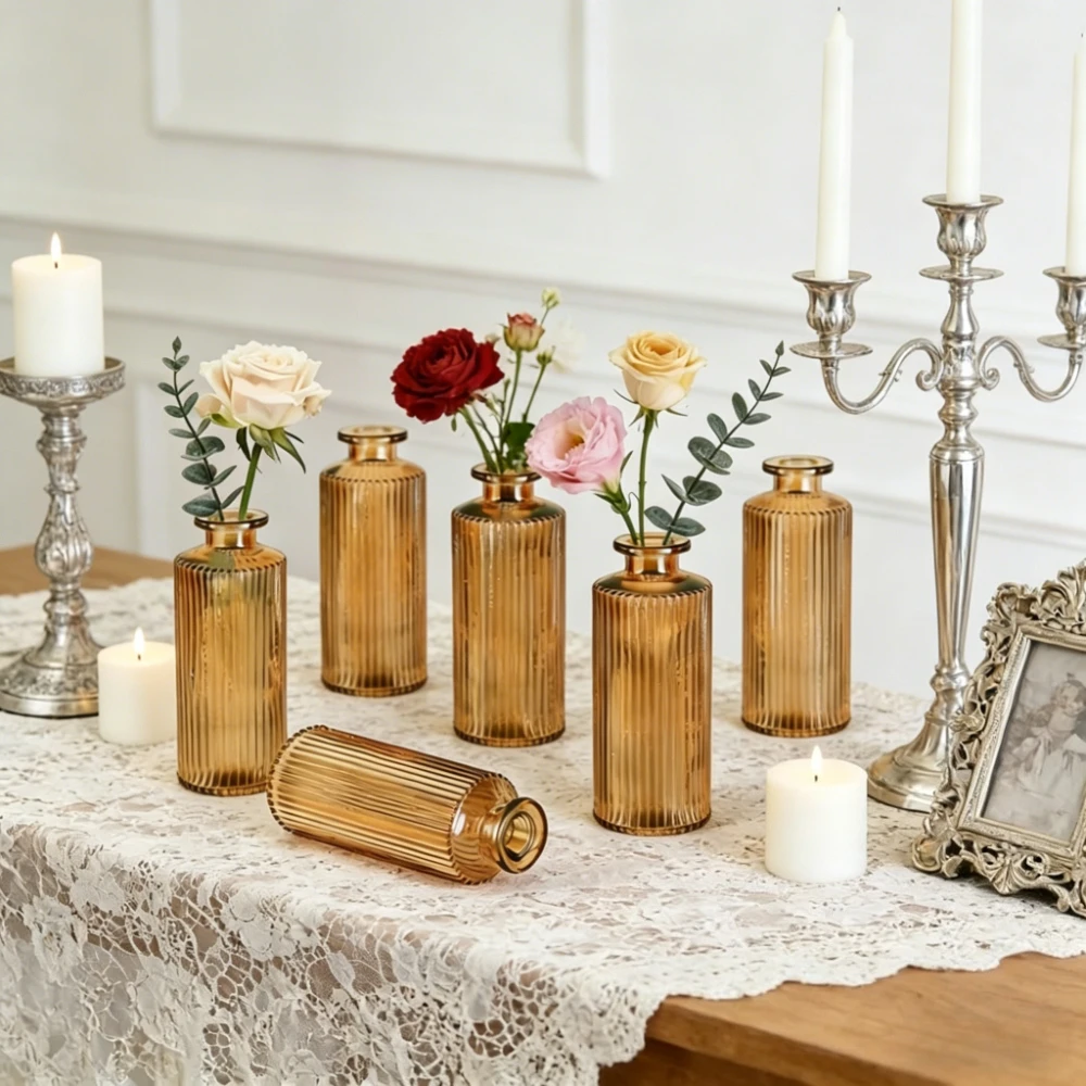 6/12Pcs Vintage Glass Bud Vase Mini Hydroponic Flower Planter Wedding Centerpiece Table Decor  Room Home Dining Party Decoration