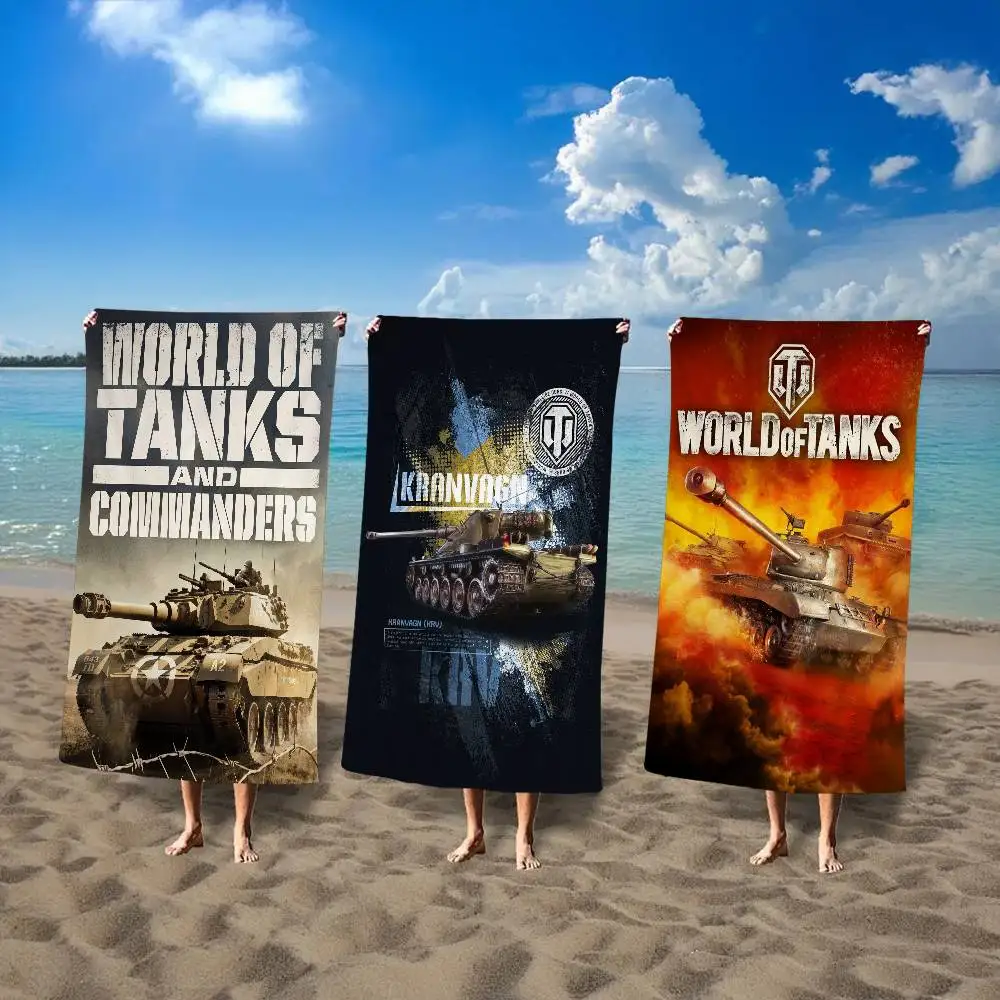 W-World Of Tanks Bath Towel Microfiber Soft Water Absorbing Breathable For Girl Kids Decorative Cartoon Beach Towel