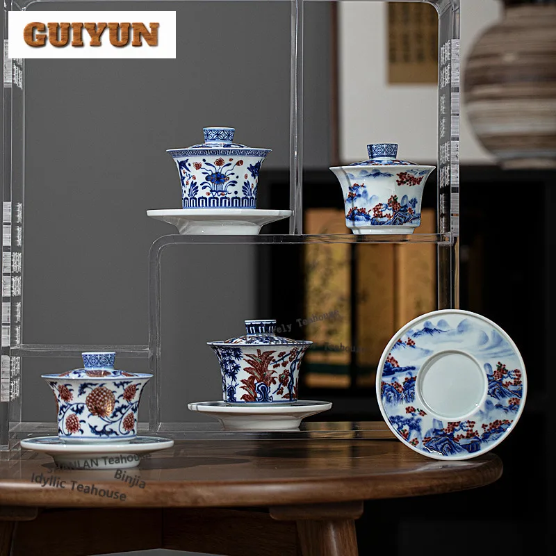 

150 мл сине-белая подглазурная красная гавайская креативная чайная чаша с крышкой, набор крышек, чаша для заваривания чая, украшение набора чая