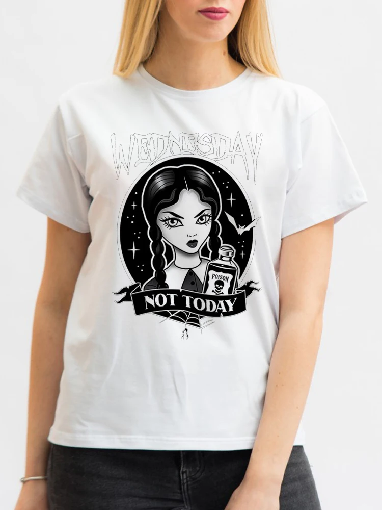 Fashion Women T Shirt Goth Punk Wednesday Print Graphic Tumblr Short Sleeve T-Shirts Female 90S Summer O-Neck Y2K Clothes Tops