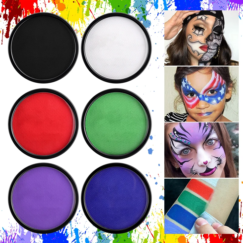 30g watergeactiveerde monochromatische gezichts- en lichaamsverfkleuring met penseel Cosmetische gezichtsverf Halloween Party Body Painting Make-up
