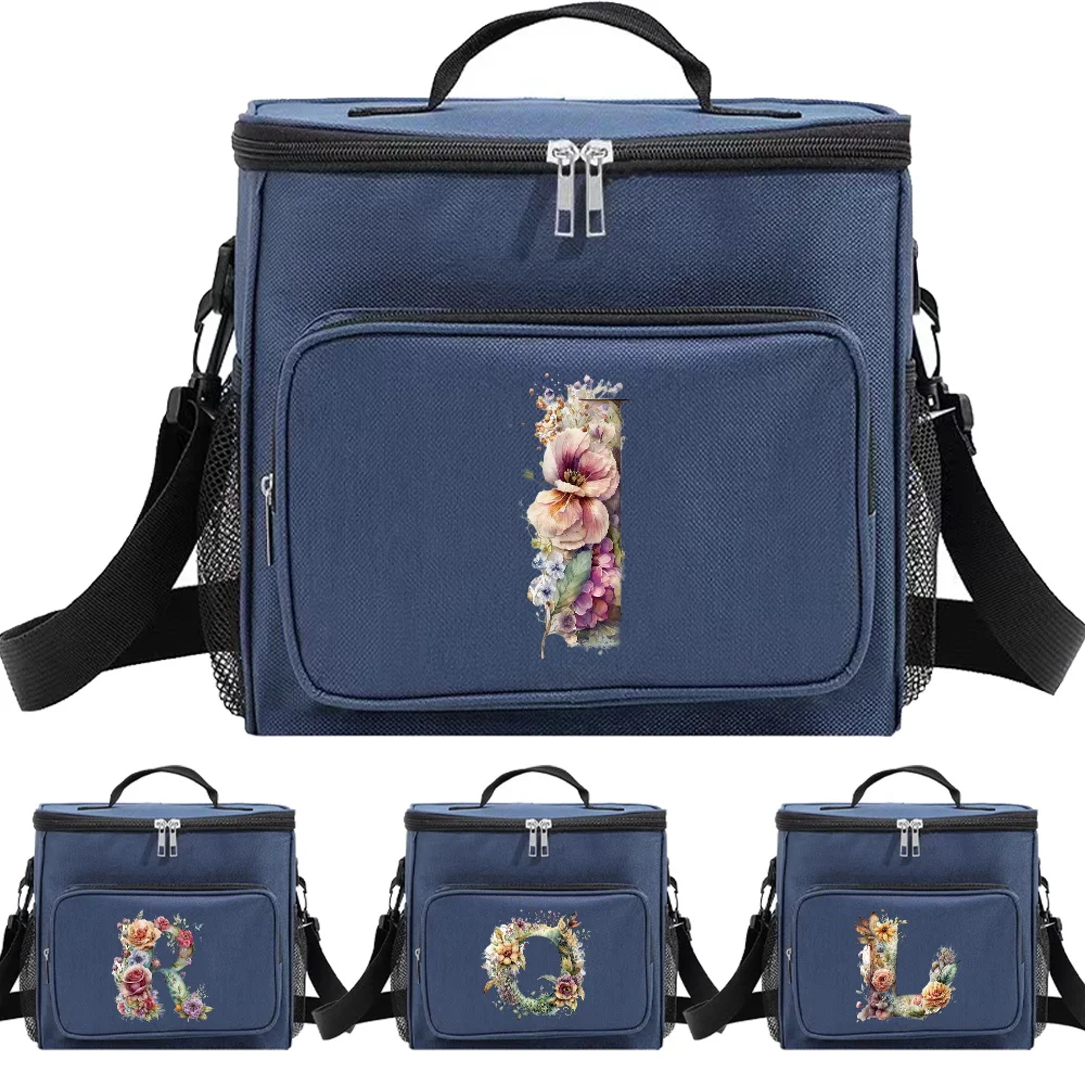 Shoulder Lunch Bag Insulated Bags Waterproof Cooler Box Thermal Organizer Handbag for Men and Women Floral Letter Pattern
