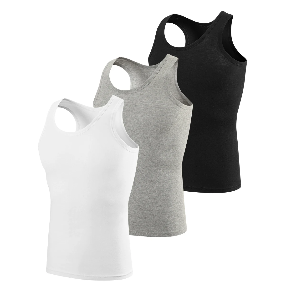 3-piece Men's Seasonal Plus Size Solid Color Casual Vest Comfortable Round Neck Sports And Fitness Top Versatile Soft Base Shirt view 4