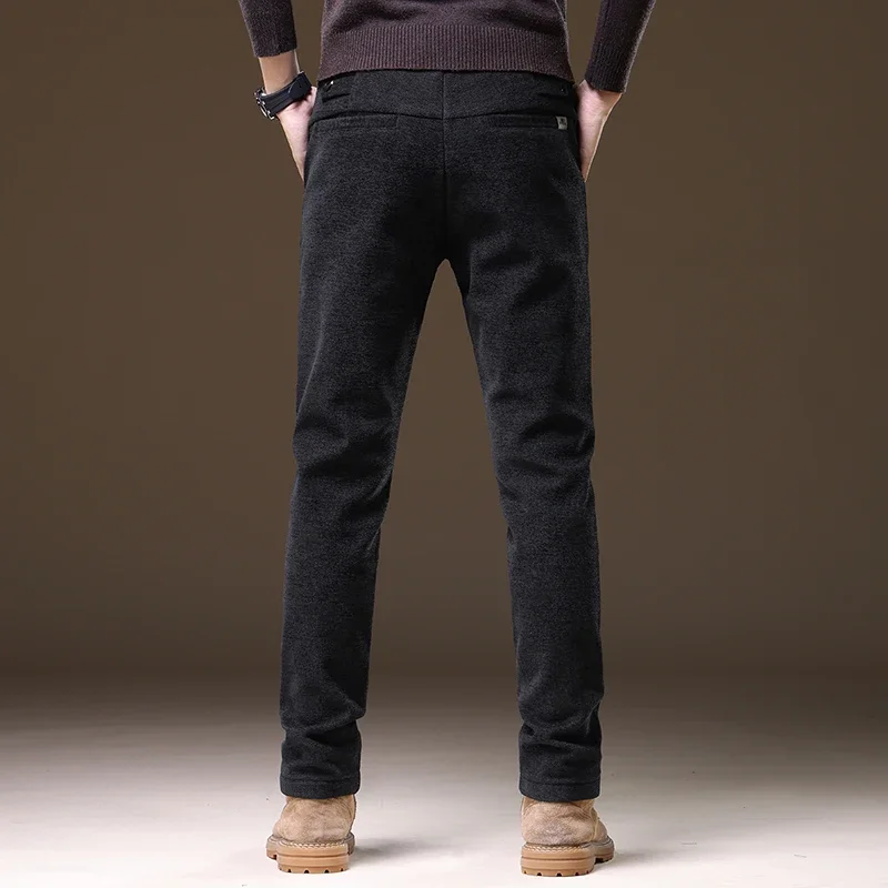 ماركة الخريف الشتاء الفاخرة سراويل تقليدية الرجال سميكة الأعمال مرونة الخصر ضئيلة الكورية نحى النسيج البني السراويل الطويلة الذكور