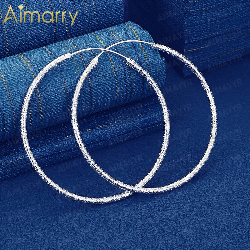925 Sterling Silver 35mm/50mm/60mm Frosted Sparkling Sand Large Circle Earrings for Women's Parties High-quality Fashion Jewelry