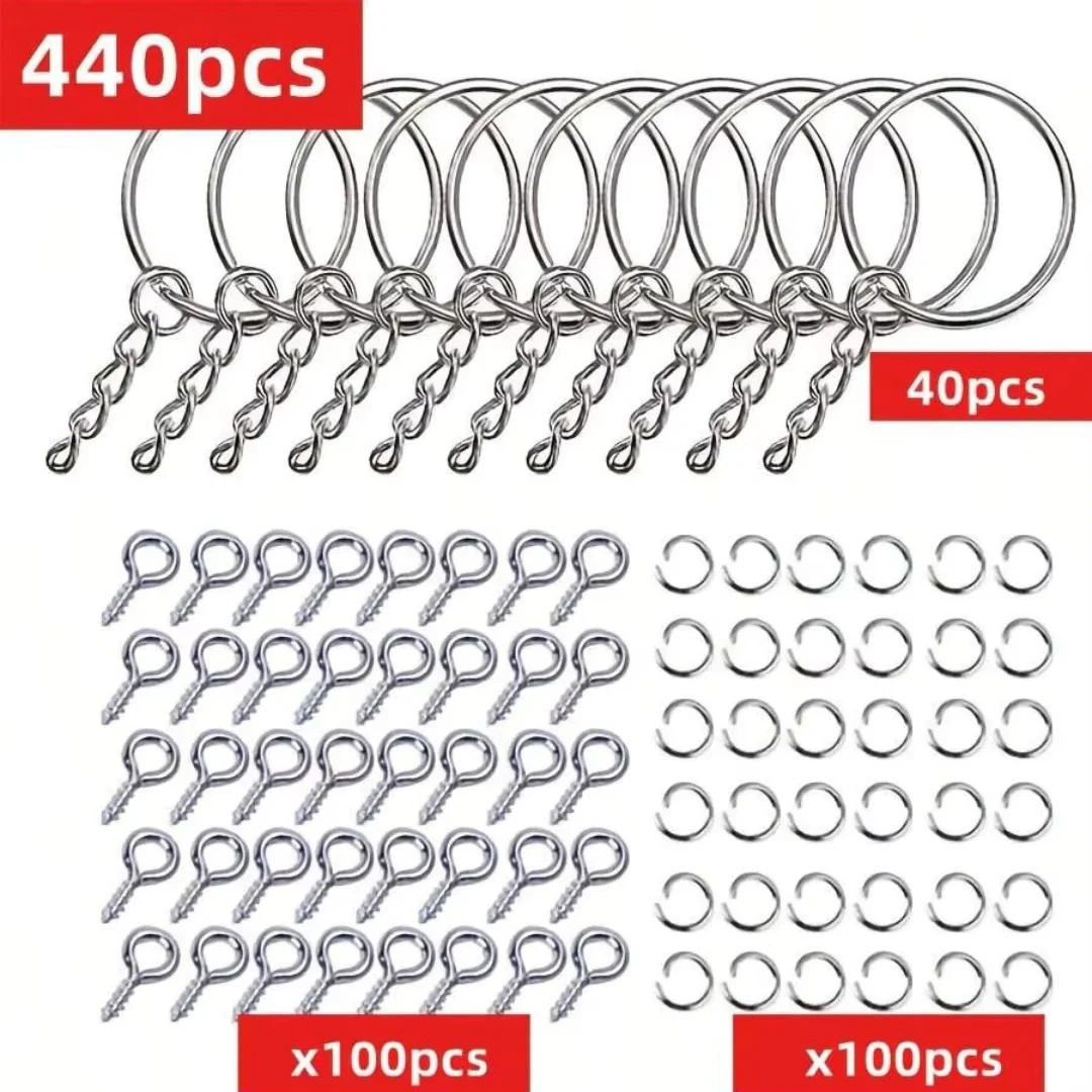 440pcs DIY Metal Keychains With Split Ring Link Silvery Golden Color Pendants Holder Rings DIY Key Chains Jewelry Making