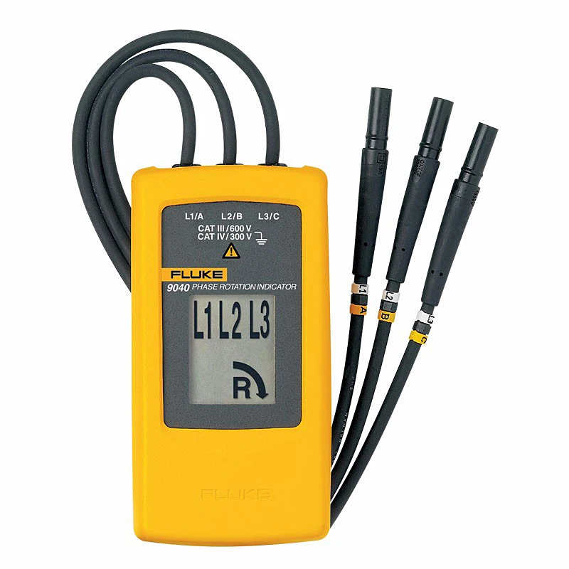 FLUKE 9040 Tester sekwencji faz 3-fazowy wskaźnik obrotu 40-700 V AC z wyraźnym wyświetlaczem LCD do zastosowań przemysłowych Wyświetlacz